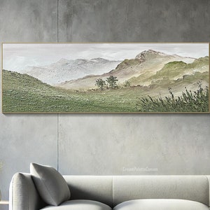 Large Green Mountain Textured Wall Art Abstract Oil Painting on Canvas Original Oil Painting Green  Impasto Painting Living Room Wall Decor