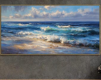 Original Ocean Wave Oil Painting on Canvas 3D Textured Seascape Wall Art Modern Nature Living Room Wall Decor Coastal Landscape Art