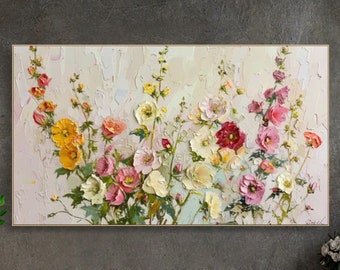 Original Abstrakte Kunst Blumengemälde Auf Leinwand 3D Strukturierte Romantische Blüten Wandkunst Lebendige Elegante Natur Wandkunst Chic Dekoration