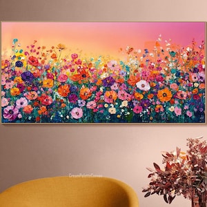 Original Colorful Flower Painting Abstract Art Canvas 3D Textured Romantic Blossoms Wall Art Vibrant Elegant Nature Wall Art Chic Home Decor