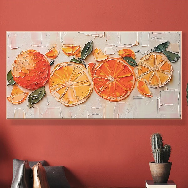 Original Framed Abstract Orange Painting On Canvas 3D Fruit Abstract Art Textured Wall Art Custom Wall Decor Chic Living Room Spring Decor
