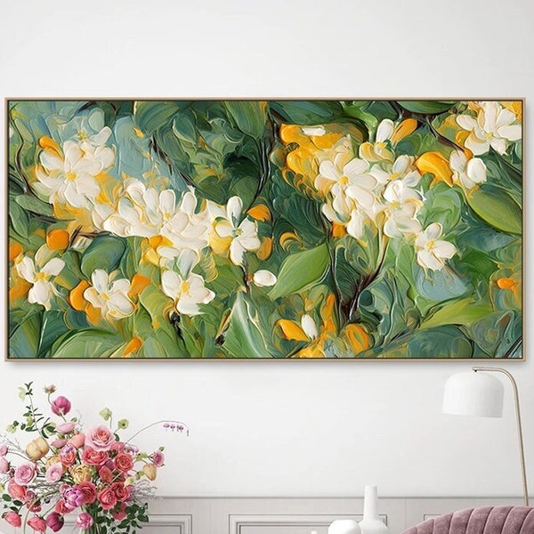 Original Abstract Flower Painting On Canvas 3D Textured Wall Art Wall Decor Living Room Soft Color Textured Flower Wall Art Spring Decor