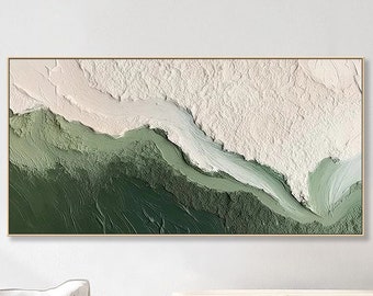 3D Ocean Wave Green Texture Oil Painting Wabi-Sabi Art Abstract Art Living Room Decor Hand-painted Modern Abstract Original Canvas painting