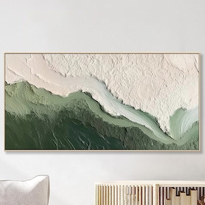 3D Ocean Wave Green Texture Oil Painting Wabi-Sabi Art Abstract Art Living Room Decor Hand-painted Modern Abstract Original Canvas painting