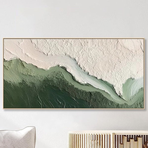 3D Ocean Wave Green Texture Oil Painting Wabi-Sabi Art Abstract Art Living Room Decor Hand-painted Modern Abstract Original Canvas painting