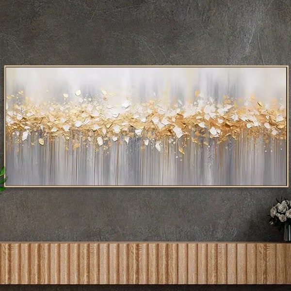 Gold Abstract Paitning on Canvas Textured Wall Art Gold Foil Painting Boho Wall Decor Bright painting Large Modern Art PIanting for Hotel