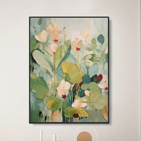 Framed 3D Colorful Flower Textured Wall Art Blossom Green Floral Wall Art Abstract Art Custom Calming Painting Chic Room Decor Gift For Her
