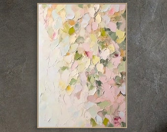 Original Colorful 3D Creamy Heavy Textured Wall Art Abstract Art Calming Painting Custom Framed Floral Wall Art Living Room Art Gift For Her
