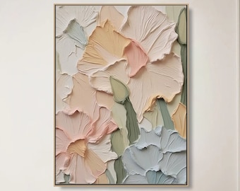 Original Flower Oil Painting on Canvas 3D Textured Floral Wall Art Large Abstract Art for Living Room Gift For Her Modern Minimalist Decor