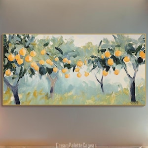 Large Orange Grove Oil Painting On Canvas Impressionist Citrus Tree Textured Wall Art Mediterranean Hand-Painted Landscape Art Kitchen Decor