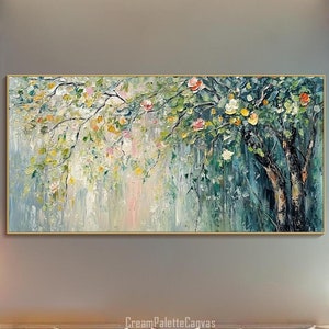 Original Abstract Tree Painting On Canvas 3D Green Color Blossom Nature Textured Wall Art Large Vibrant Modern Art Living Room Spring Decor