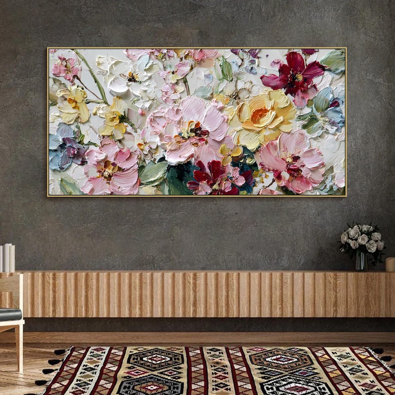 3D Textured Floral Wall Art Large Vibrant Flower Oil Painting on Canvas ...