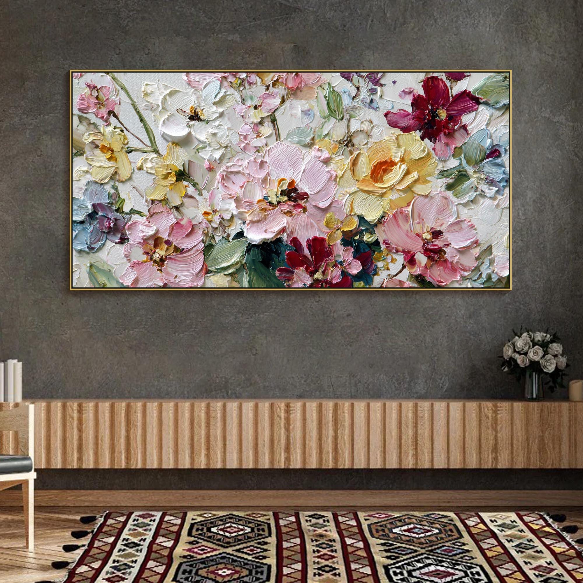 3D Textured Floral Wall Art Large Vibrant Flower Oil Painting on Canvas ...