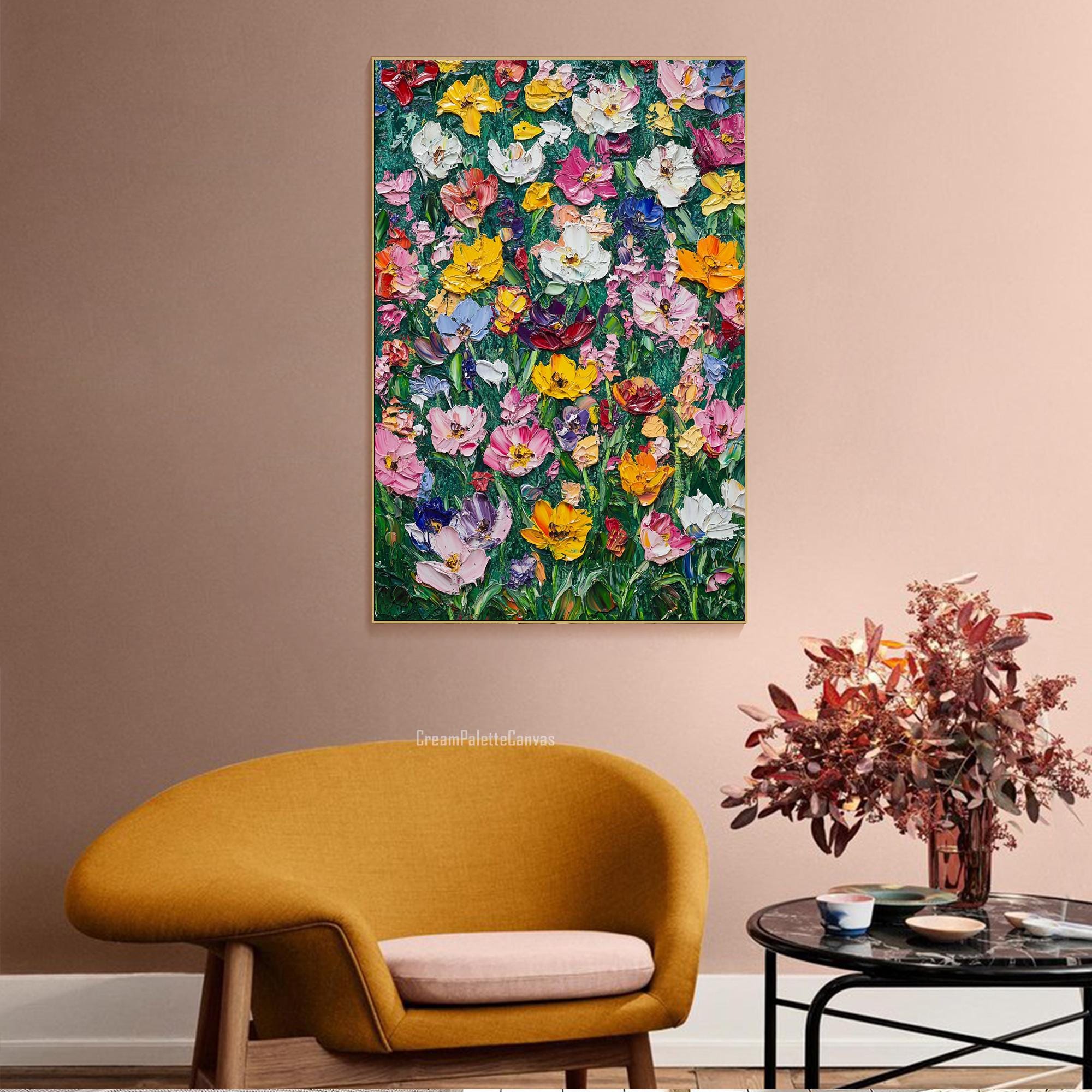 3D Original Flower Painting on Canvas Colorful Textured Wall Art ...