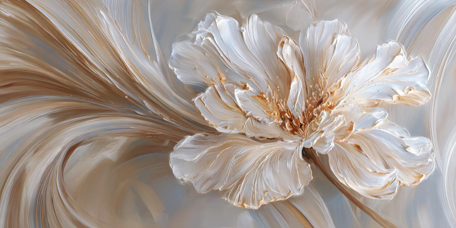 Textured Wall Art 3D Floral Art Painting on Canvas Neutral Gold ...