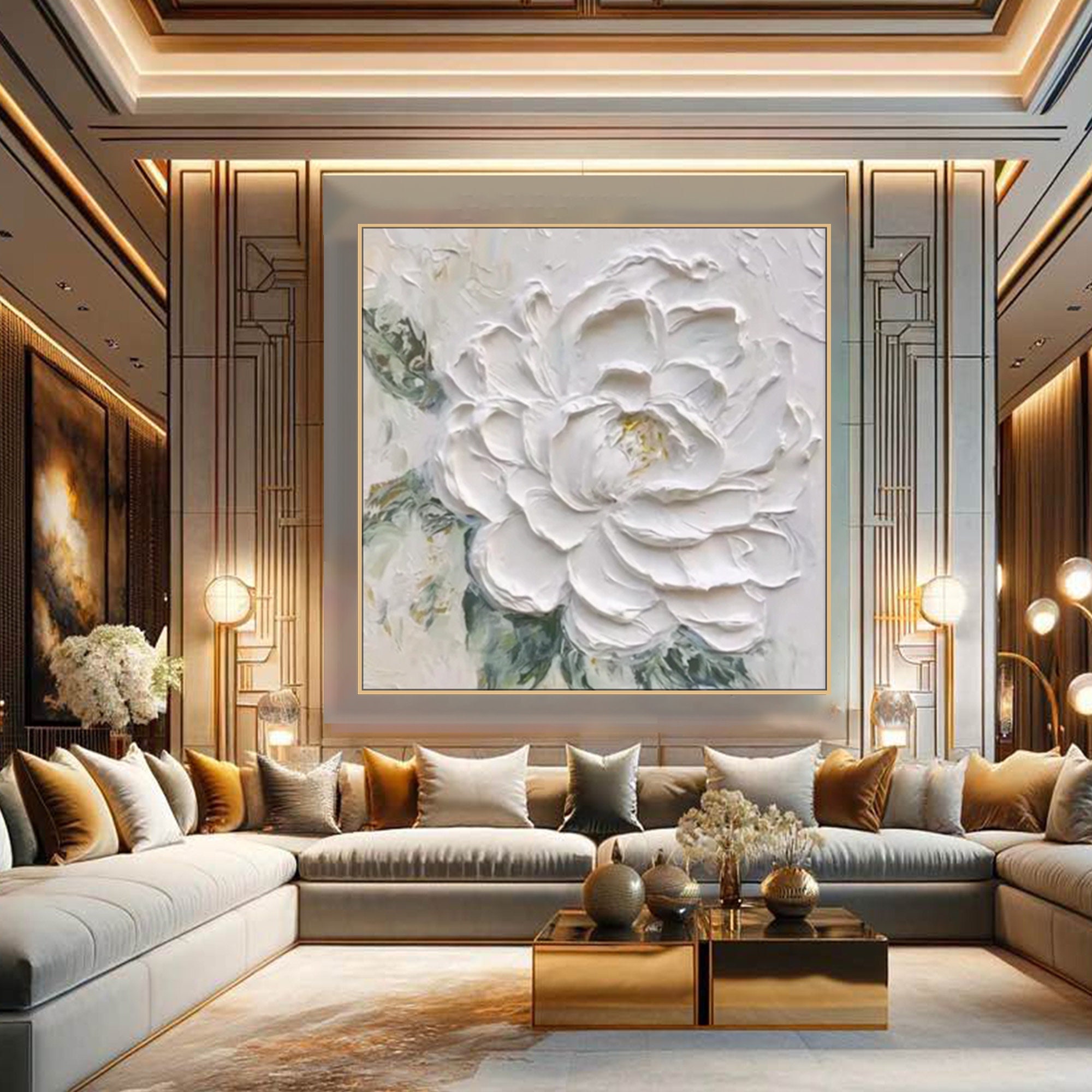3D Original White Rose Flower Painting Canvas Framed Textured Wall Art Abstract Floral Art Living Room Wall Art Gift For Her Custom Painting