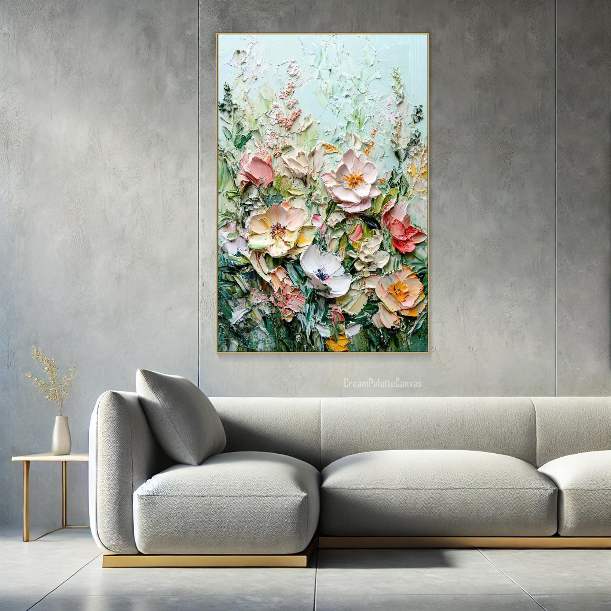 Abstract Botanical 3D Textured Floral Wall Art Wildflower Impasto Oil ...