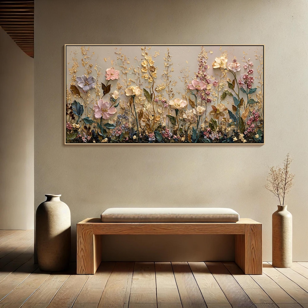 Original Vibrant Wildflower Oil Painting on Canvas 3D Textured Floral ...