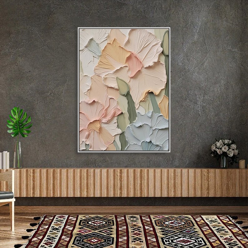 3D Original Blumen Gemälde auf Leinwand Cremig strukturierte Wandkunst Abstrakte Blumenkunst Wohnzimmer Wandkunst Geschenk für ihre Gänseblümchen Blumenmalerei Bild 8