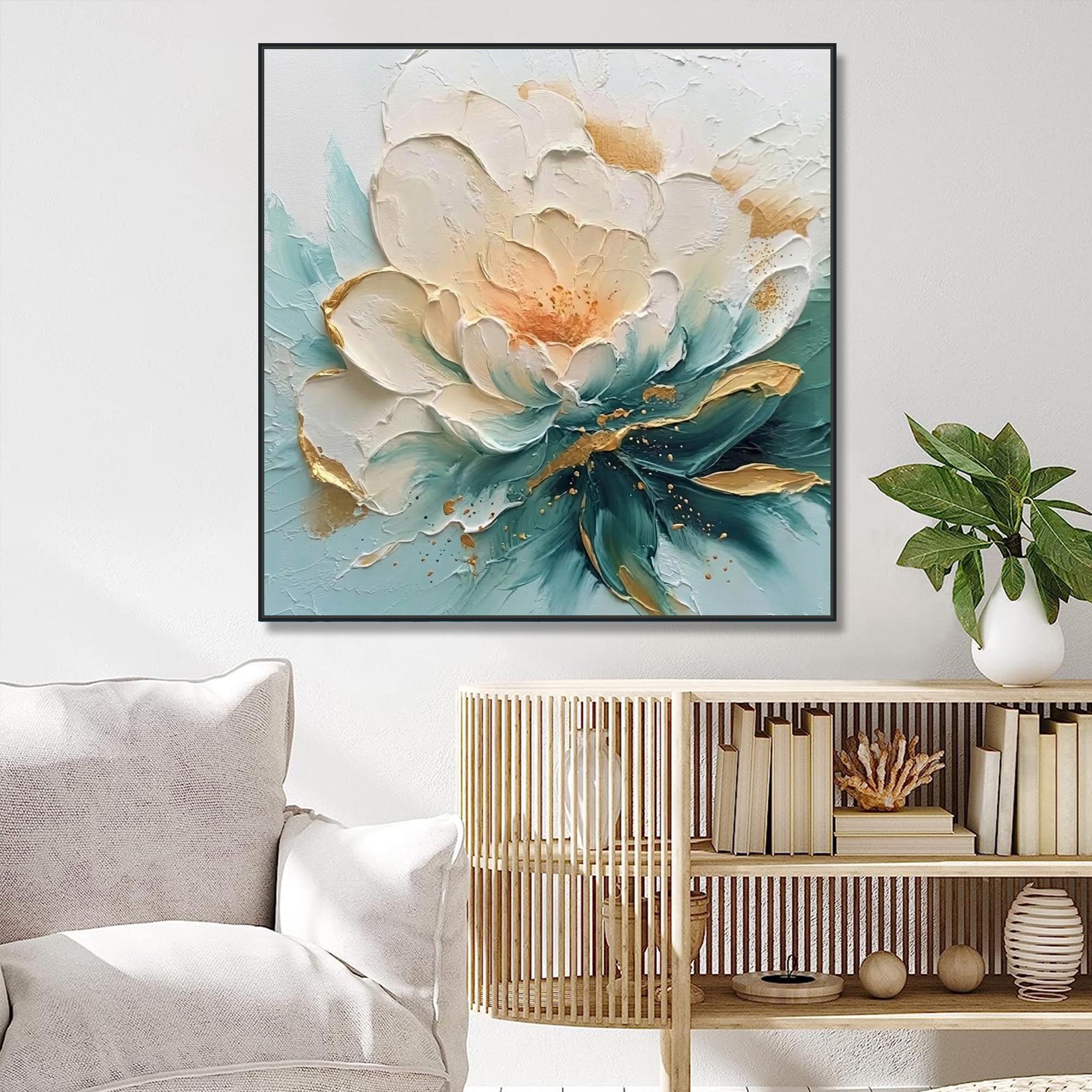 Abstract Floral Oil Painting on Canvas Colorful Flower Textured Wall ...
