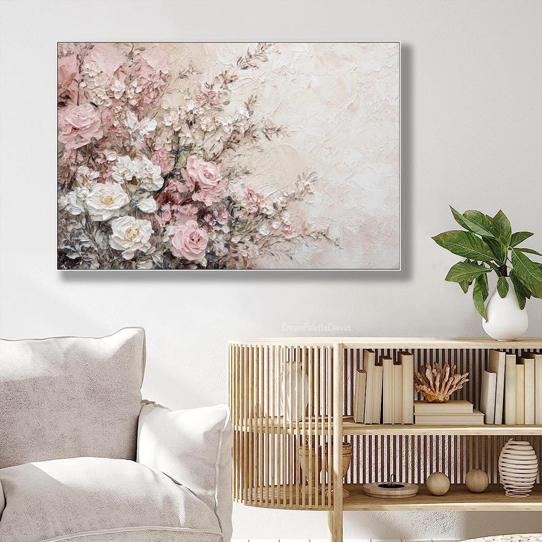 3D Pink and White Rose Floral Textured Wall Art Romantic Flower ...
