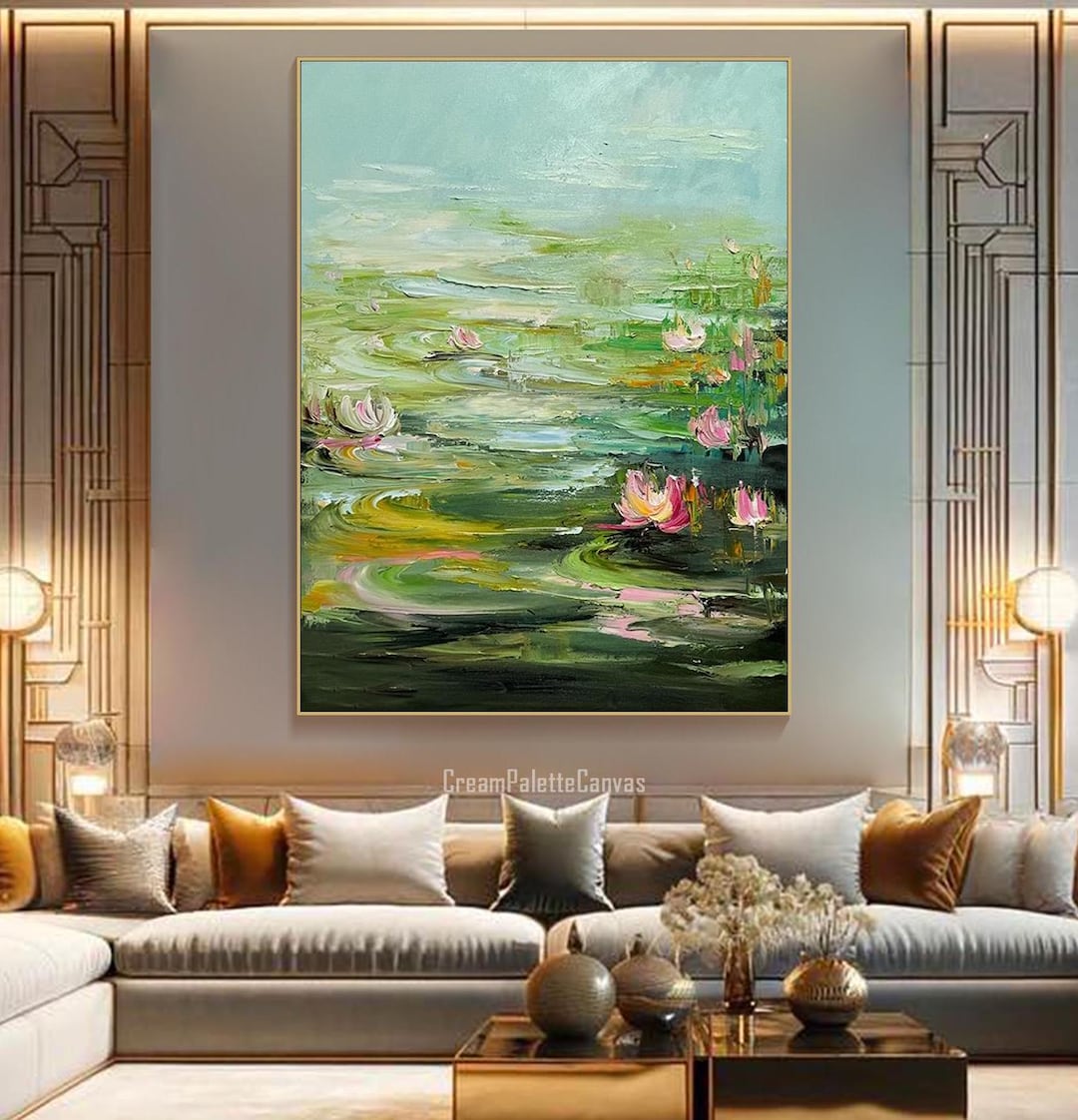Water Lily Oil Painting on Canvas Monet Inspired Lotus Pond Textured ...