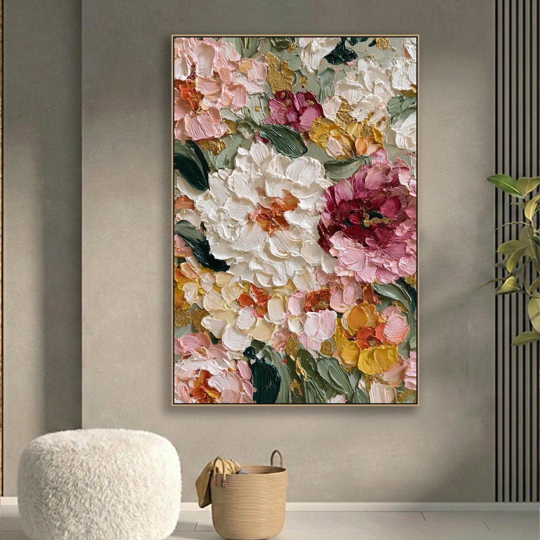 Elegant 3D Gold Flower Textured Look Art Abstract Floral Painting on ...