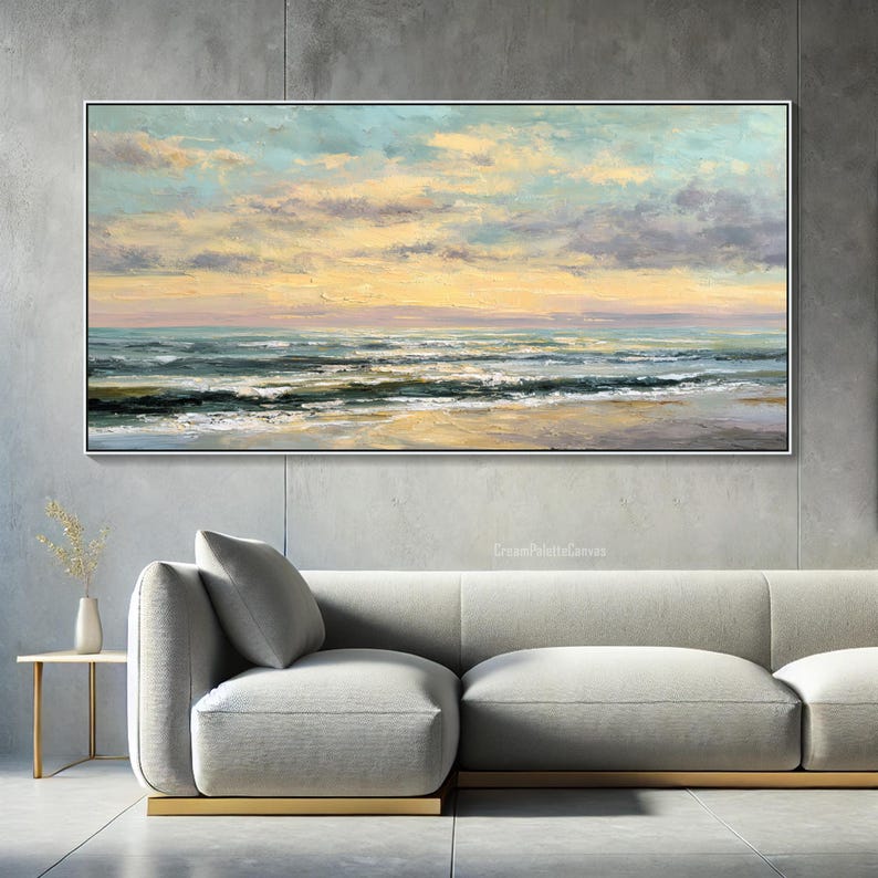 Sunset Ocean Oil Painting on Canvas Textured Golden Wall Art Large ...