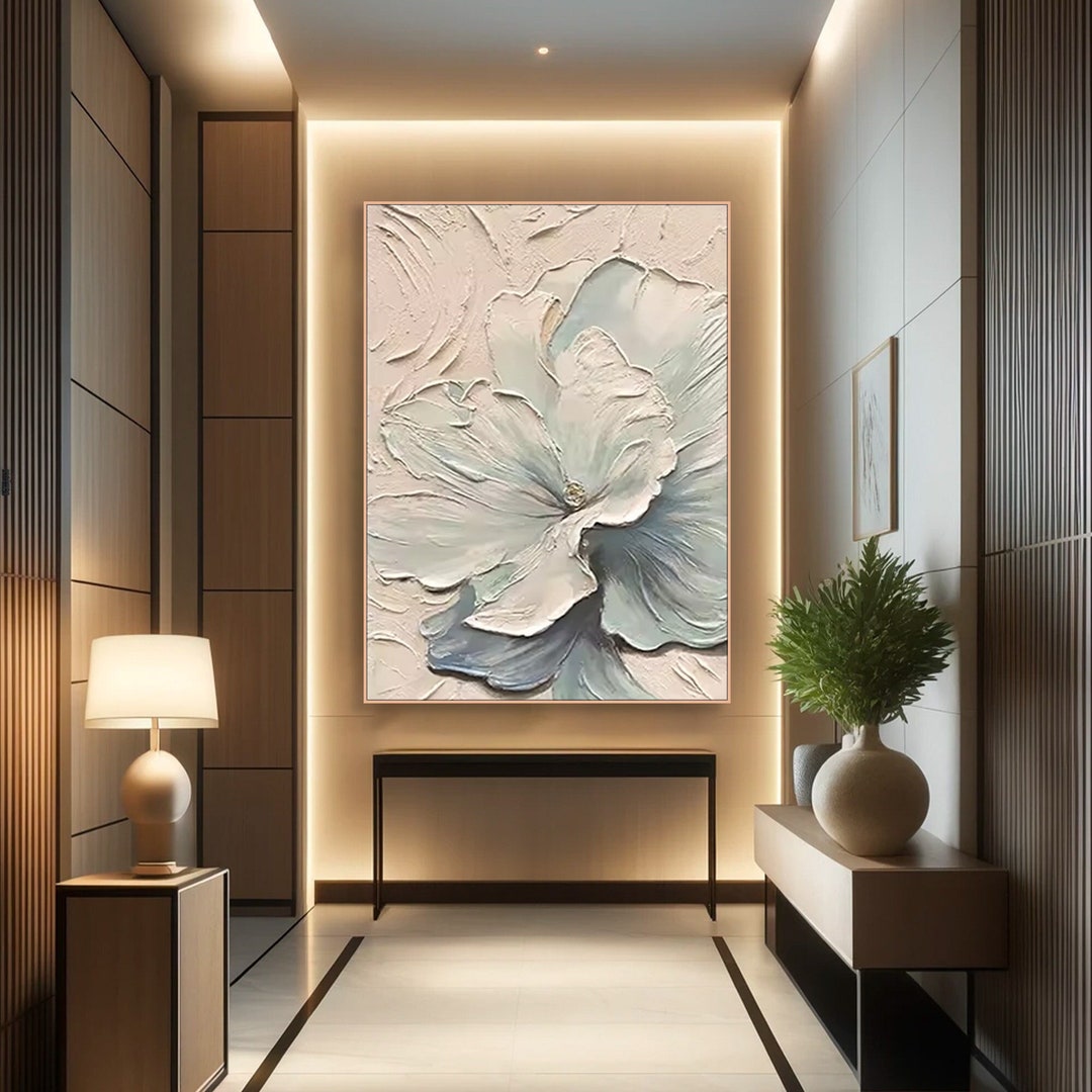 Original 3D Flower Textured Wall Art Abstract Blue&white Color Painting ...