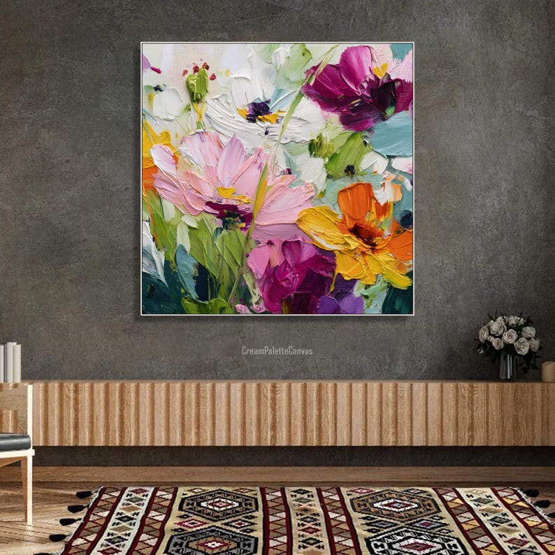 Abstract Floral Oil Painting on Canvas Colorful Flower Wall Art ...