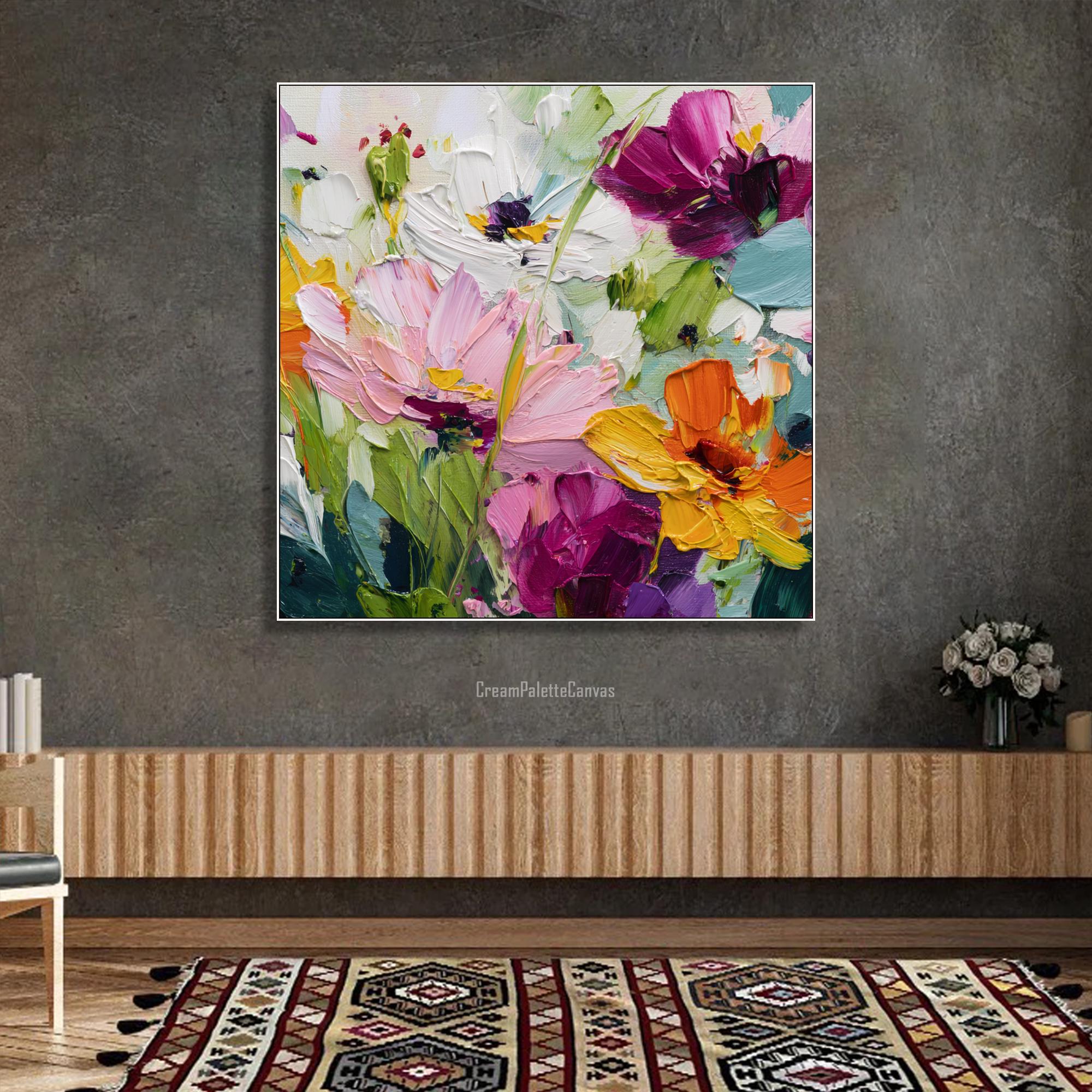 Abstract Floral Oil Painting on Canvas Colorful Flower Wall Art ...