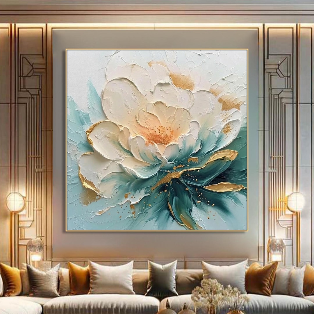 Abstract Floral Oil Painting on Canvas Colorful Flower Textured Wall ...