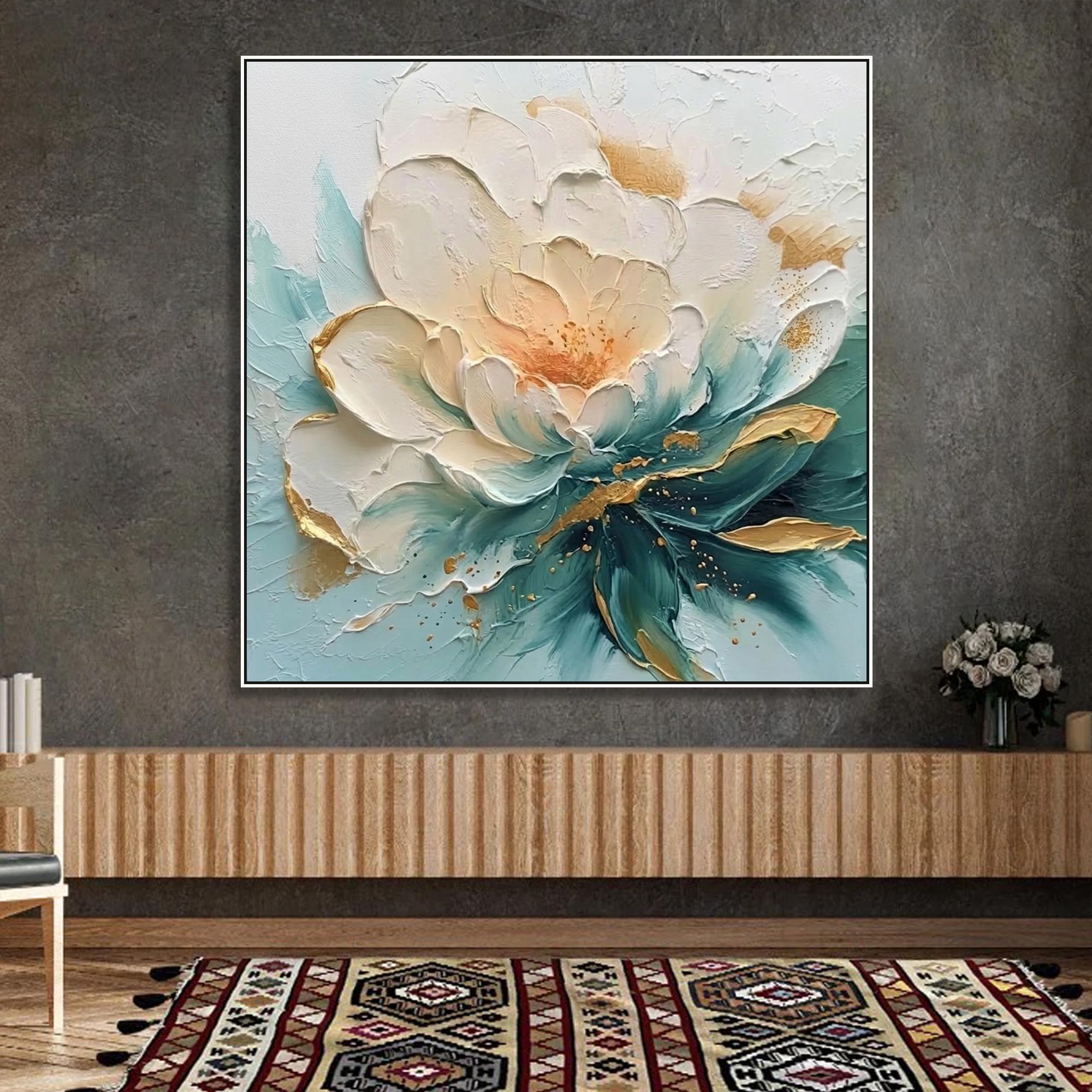 Abstract Floral Oil Painting on Canvas Colorful Flower Textured Wall ...