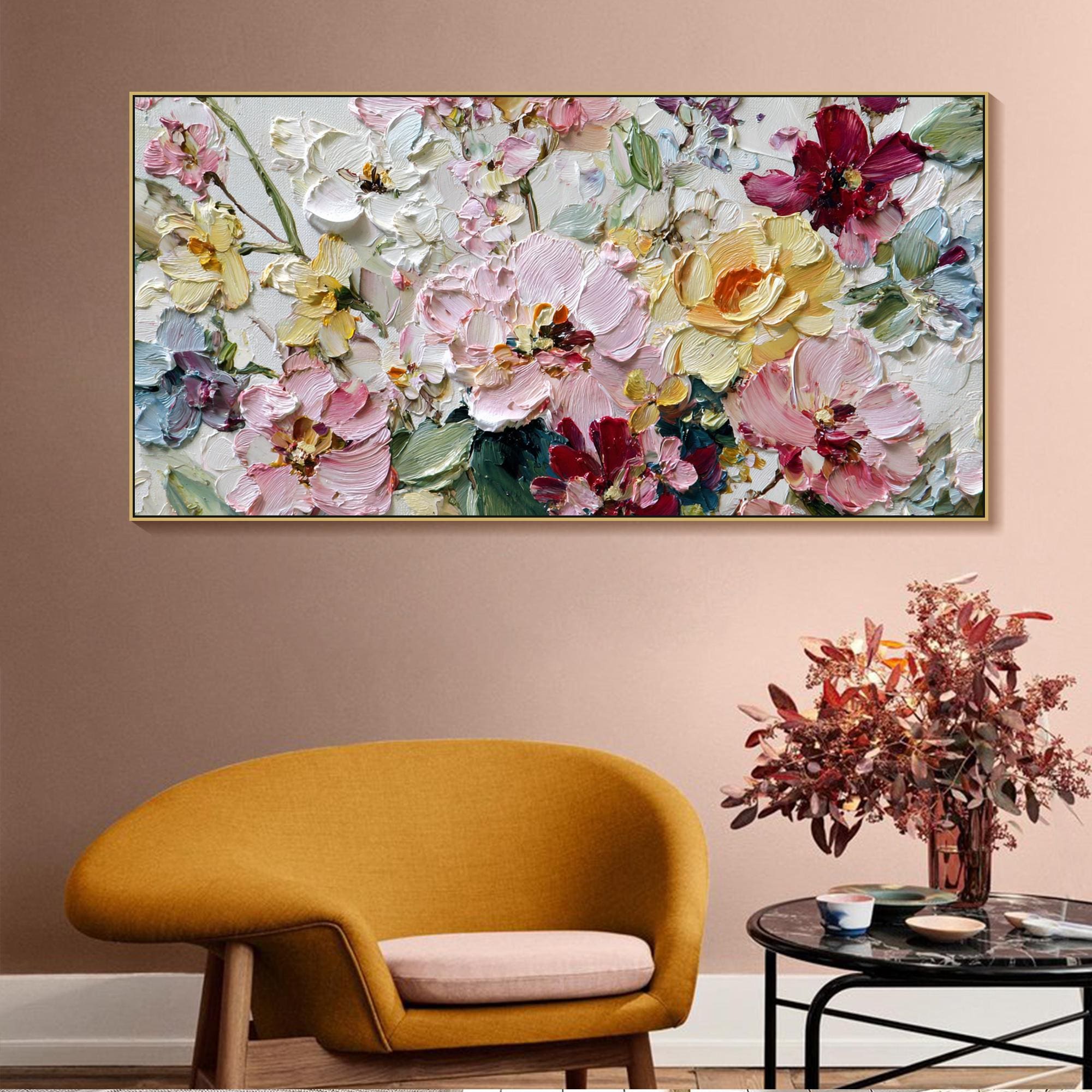 3D Textured Floral Wall Art Large Vibrant Flower Oil Painting on Canvas ...