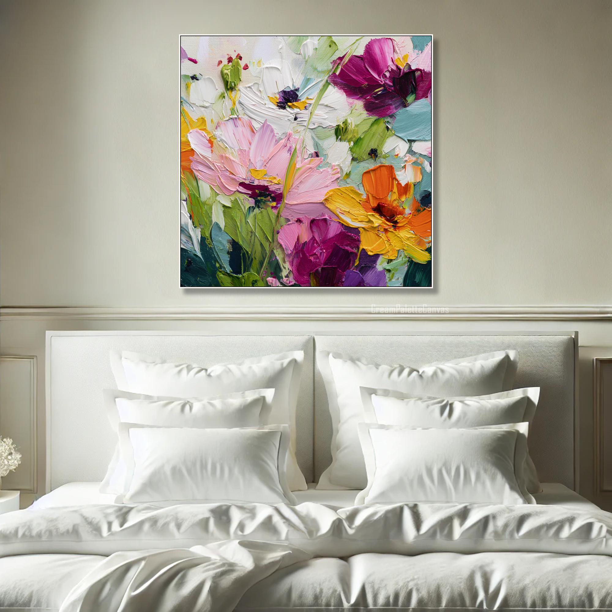 Abstract Floral Oil Painting on Canvas Colorful Flower Wall Art ...