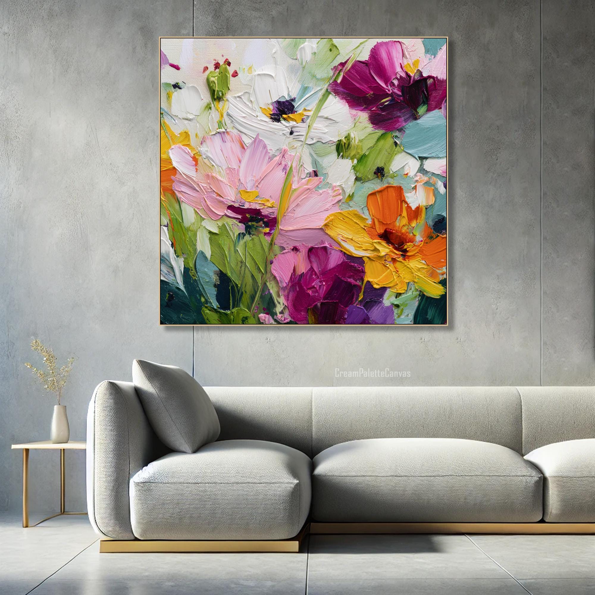 Abstract Floral Oil Painting on Canvas Colorful Flower Wall Art ...