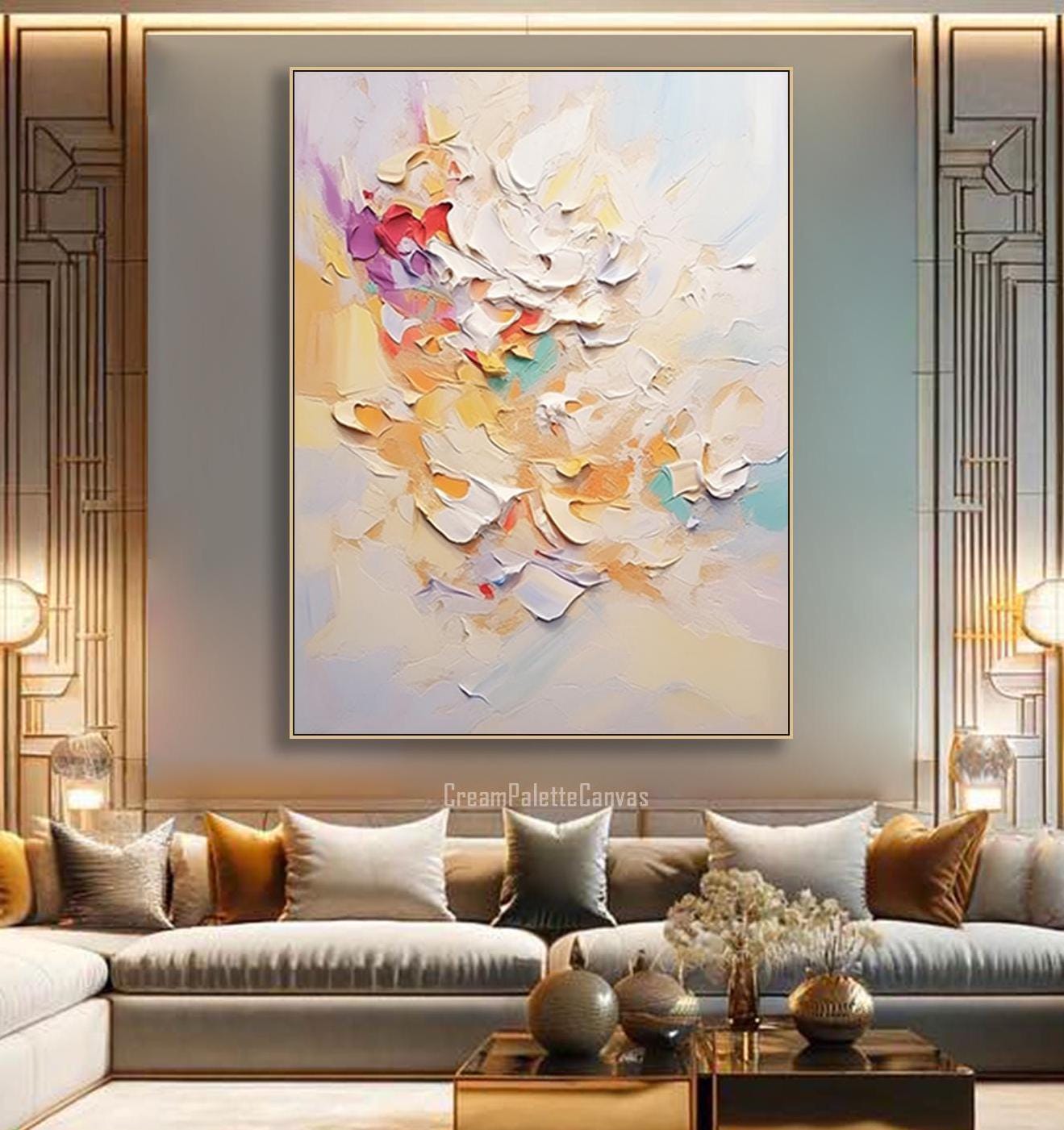 Abstract Floral Colorful Oil Painting On Canvas Modern Palette Knife Flower Textured Wall Art Impasto Soft Pastel Large Art Over Sofa Decor