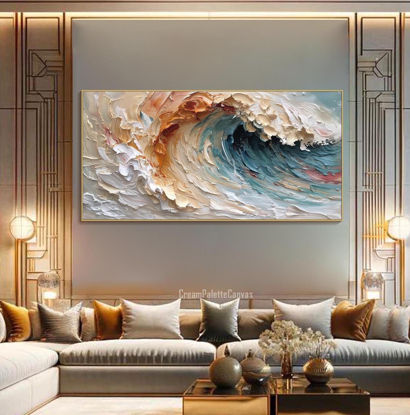 3D Frame Ocean Wave Oil Painting On Canvas Abstract Nature Blue Sea Wave Scenery Textured Wall Art Large Original Wall Art Living Room Decor