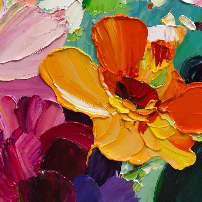 Abstract Floral Oil Painting on Canvas Colorful Flower Wall Art ...