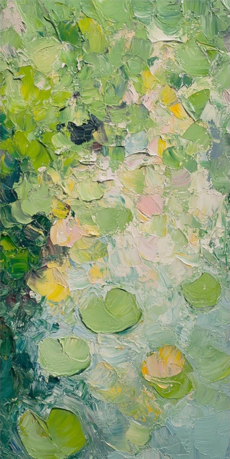 Large Green Impressionist Water Lily Oil Painting on Canvas Abstract ...