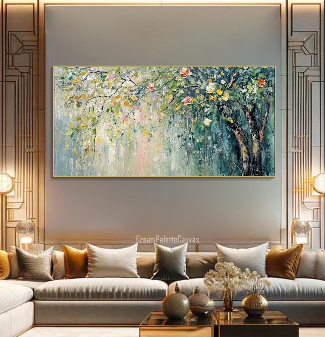 Original Abstract Tree Painting on Canvas 3D Green Color Blossom Nature ...