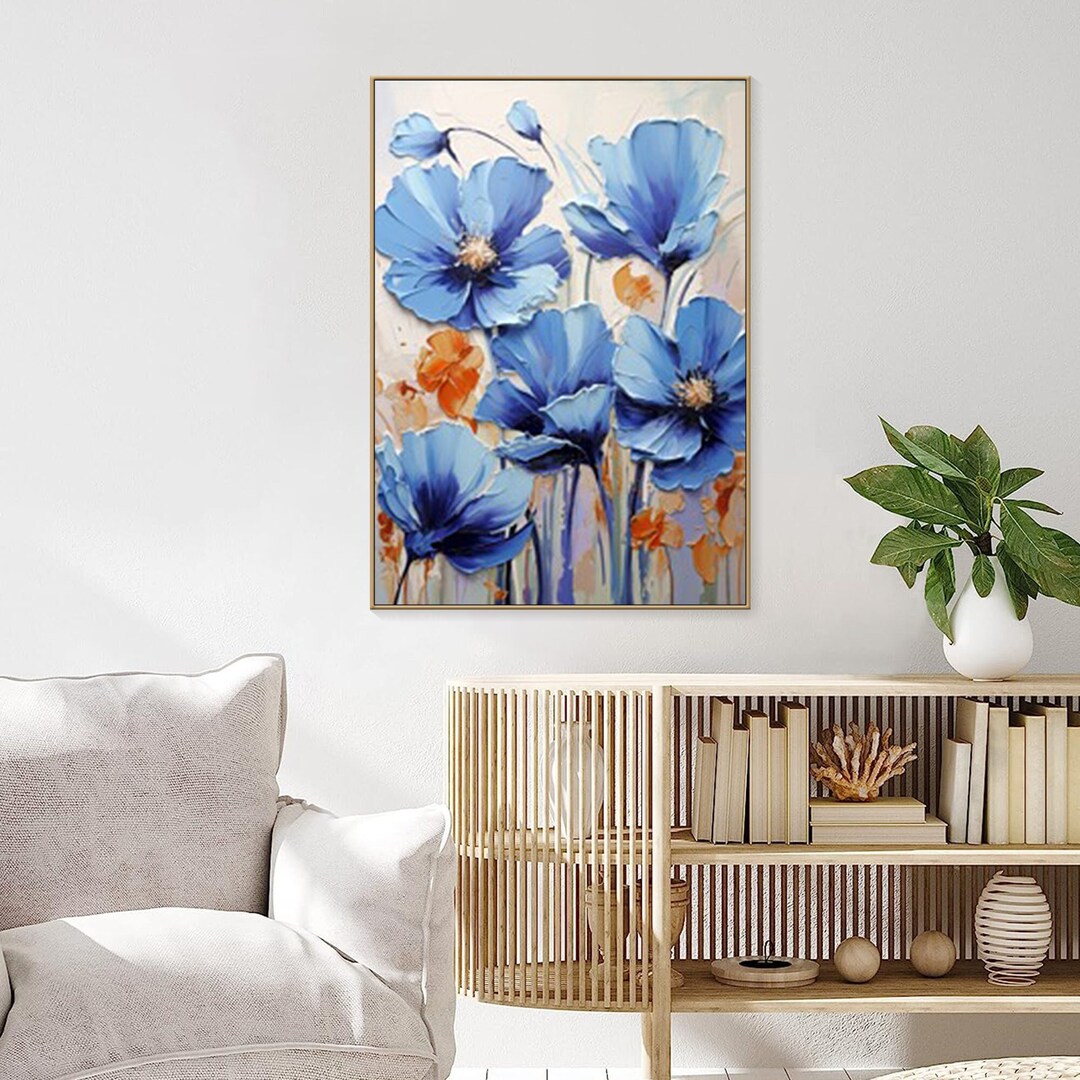 3D Original Flower Painting on Canvas Creamy Textured Wall Art Abstract ...