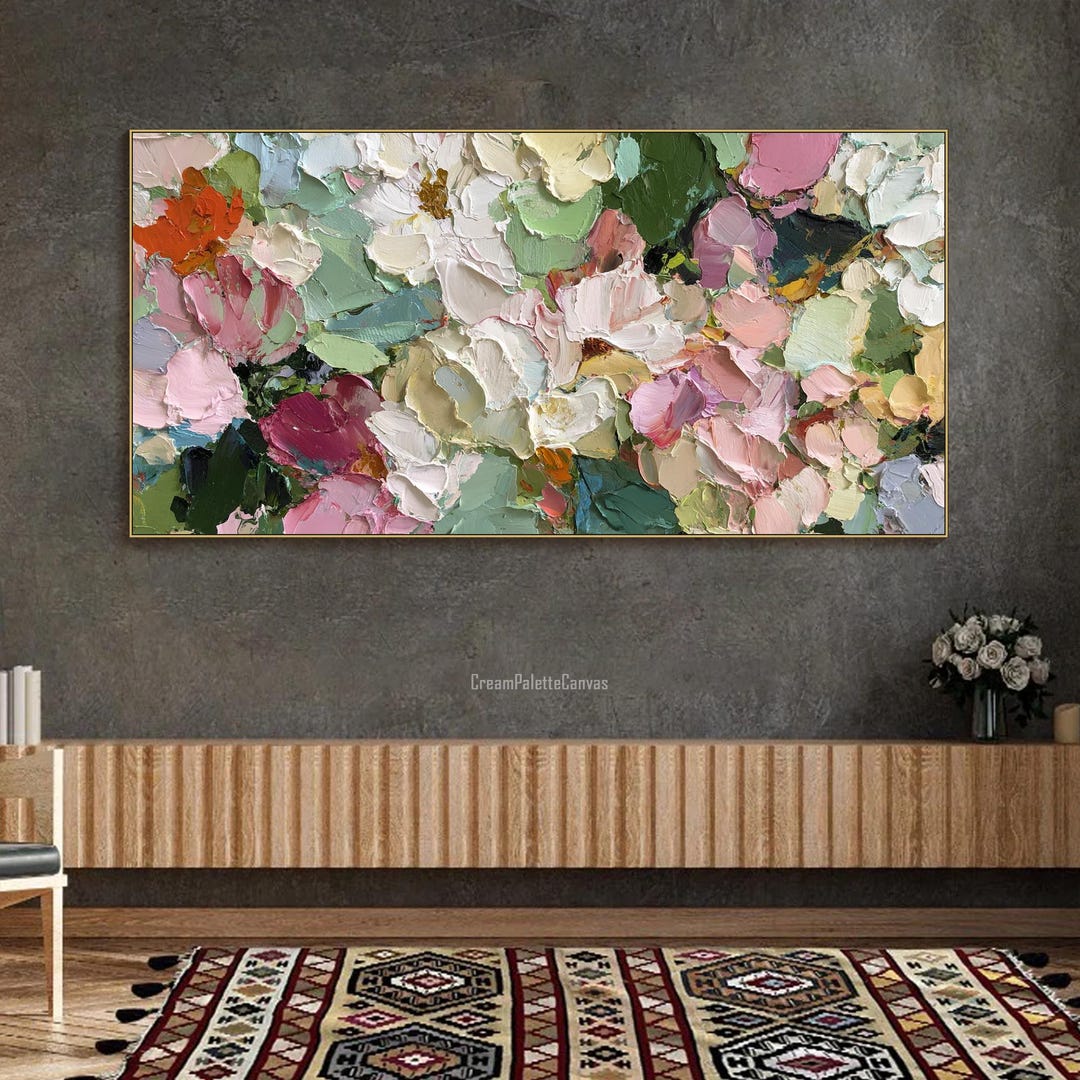Large Abstract Floral Oil Painting on Canvas, Heavy Texture Impasto ...