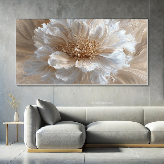 3D Flower Painting on Canvas Cream Beige Floral Textured Wall Art Large Modern Neutral Decor Sculptural Petal Art Living room Wall Decor
