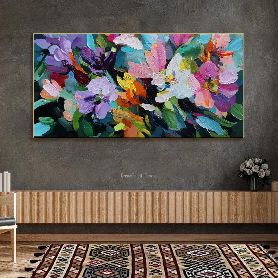 Abstract Floral Oil Painting on Canvas Colorful Flower Wall Art ...