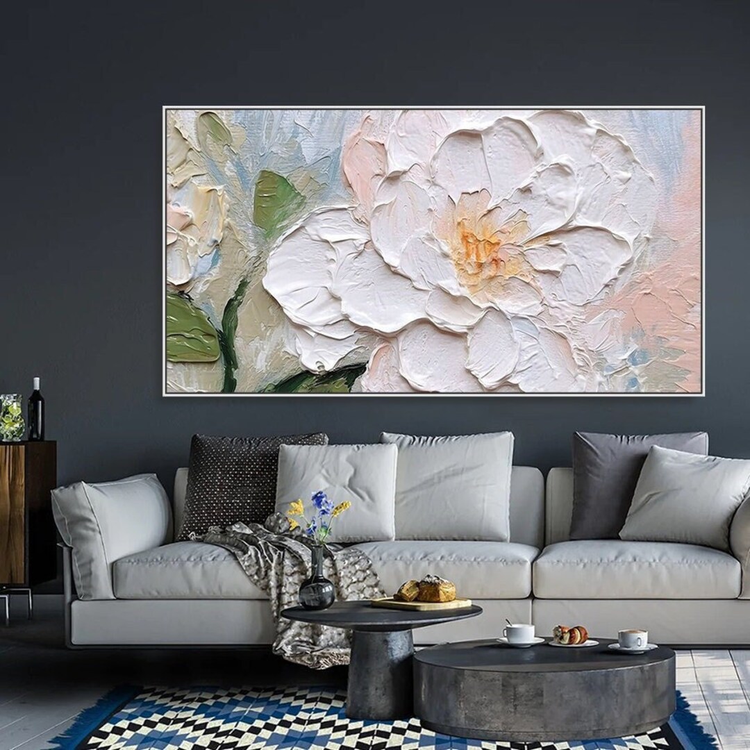 Original Abstract Flower Painting on Canvas 3D Textured Wall Art Wall ...