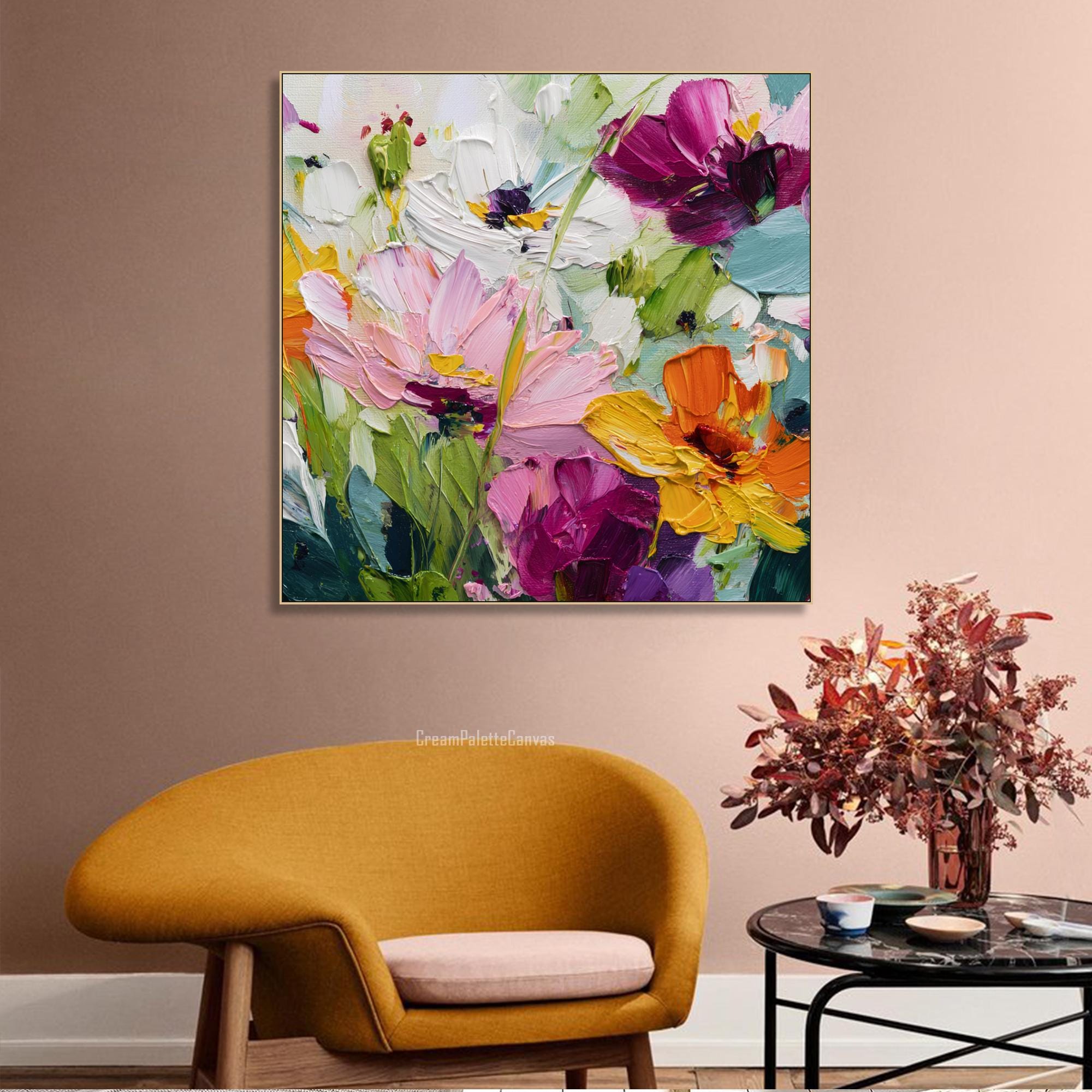 Abstract Floral Oil Painting on Canvas Colorful Flower Wall Art ...