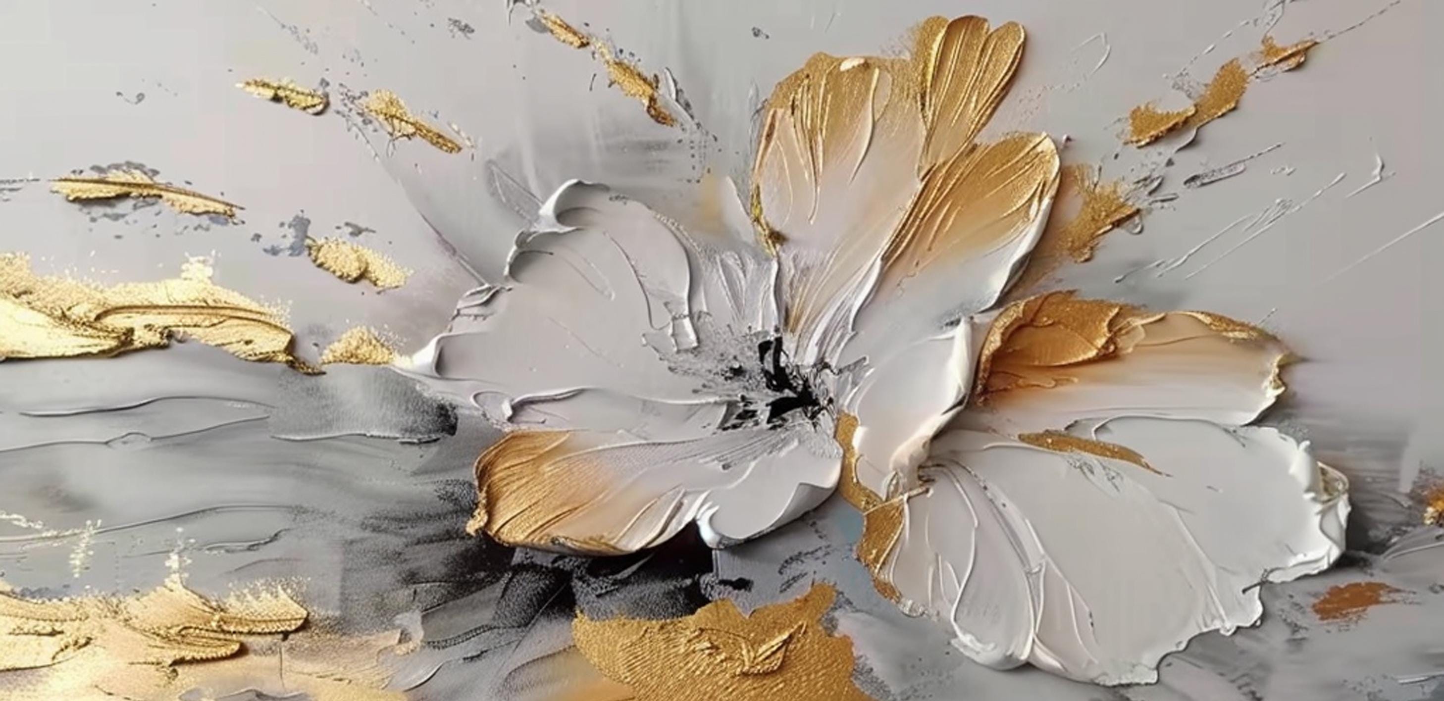 Original 3D Gold Textured Wall Art Abstract Flower Painting on Canvas ...