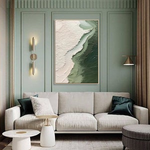 3D Ocean Wave Green Texture Oil Painting Wabi-Sabi Art Abstract Art Living Room Decor Hand-painted Modern Abstract Original Canvas painting image 8