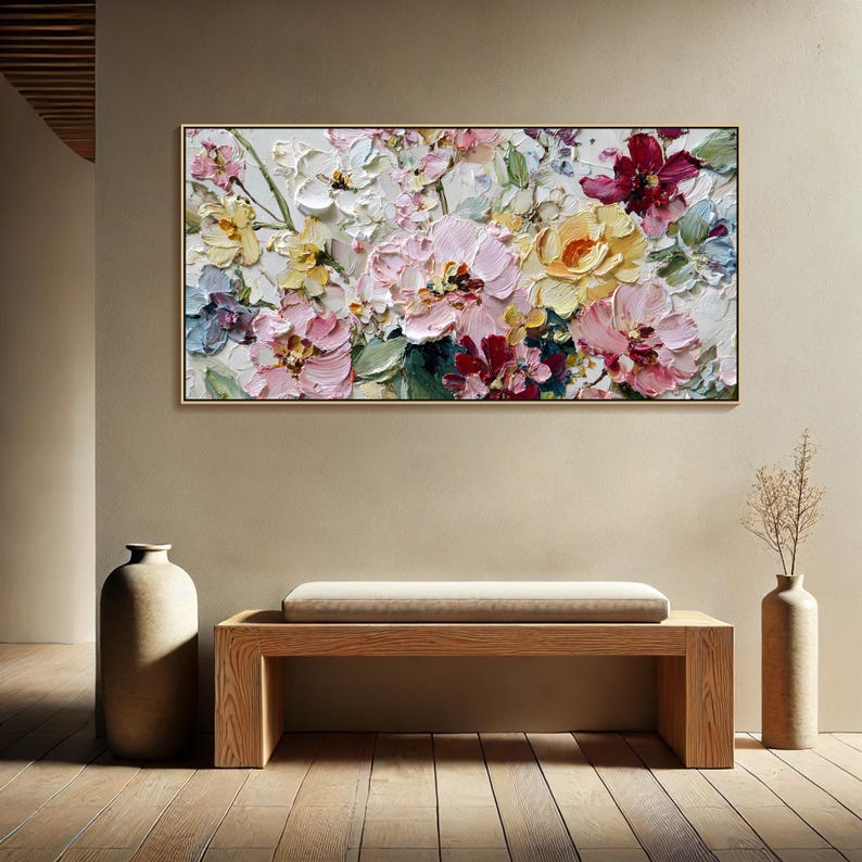 3D Textured Floral Wall Art Large Vibrant Flower Oil Painting on Canvas ...